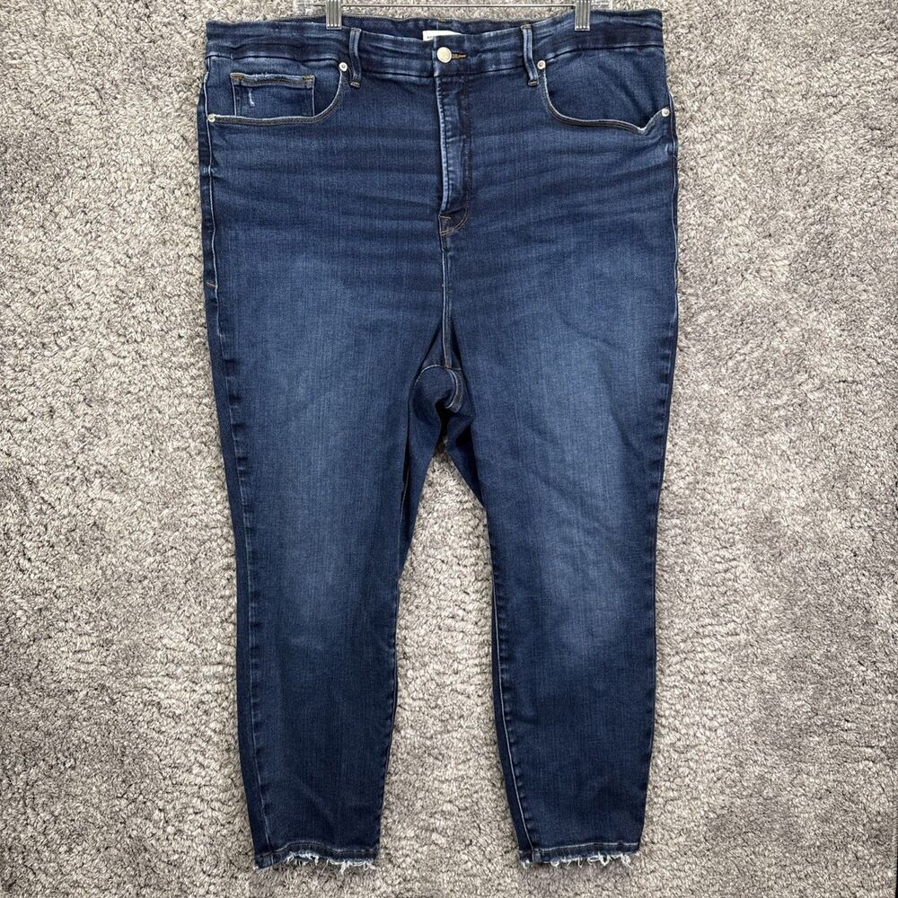 Good American Good Waist Crop Jeans Indigo Stretch Size 22 High Rise Denim